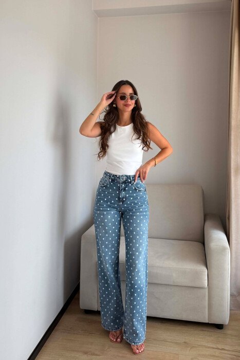 POLKA DOTS WIDE LEG WOMAN JEANS BLUE/BLU 