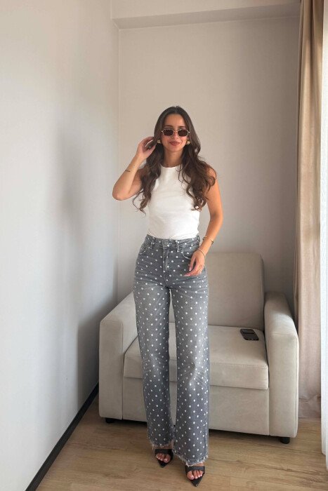 POLKA DOTS WIDE LEG WOMAN JEANS GREY/GRI - 5