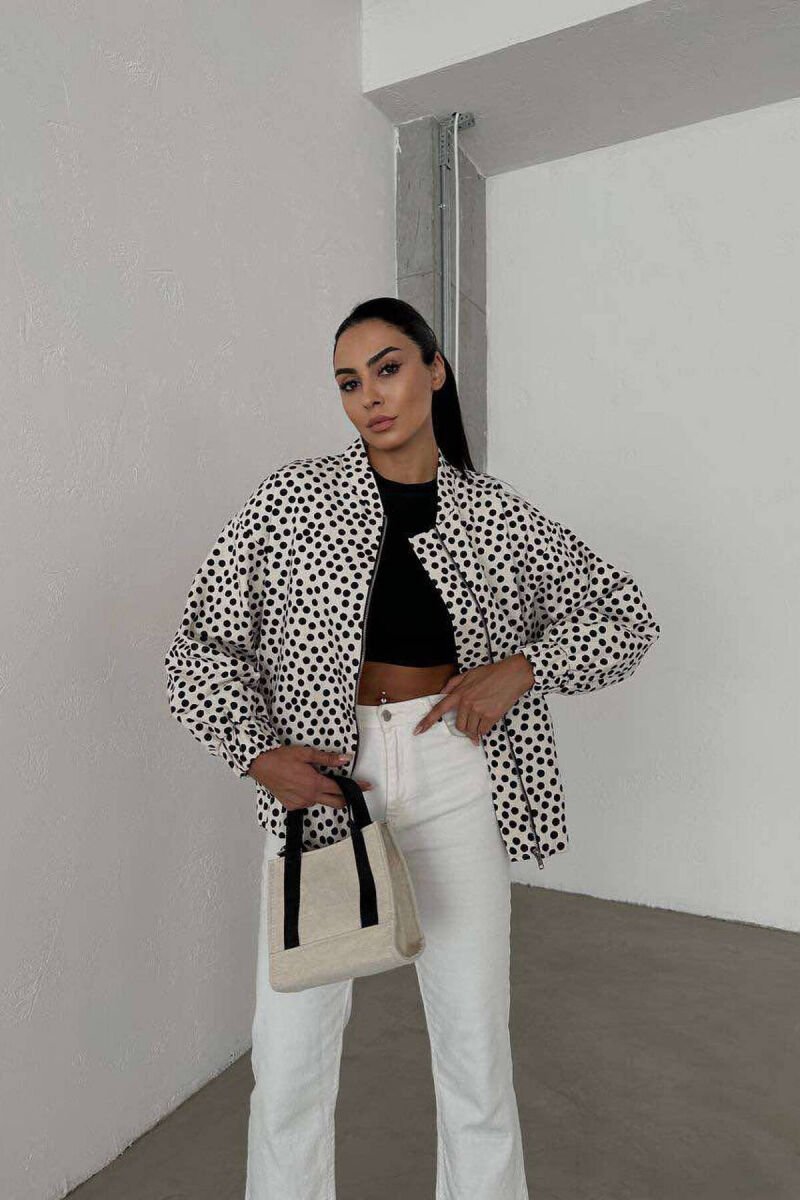 POLKA DOTS ZIPPER WOMEN JACKET CREAM/KREM - 1