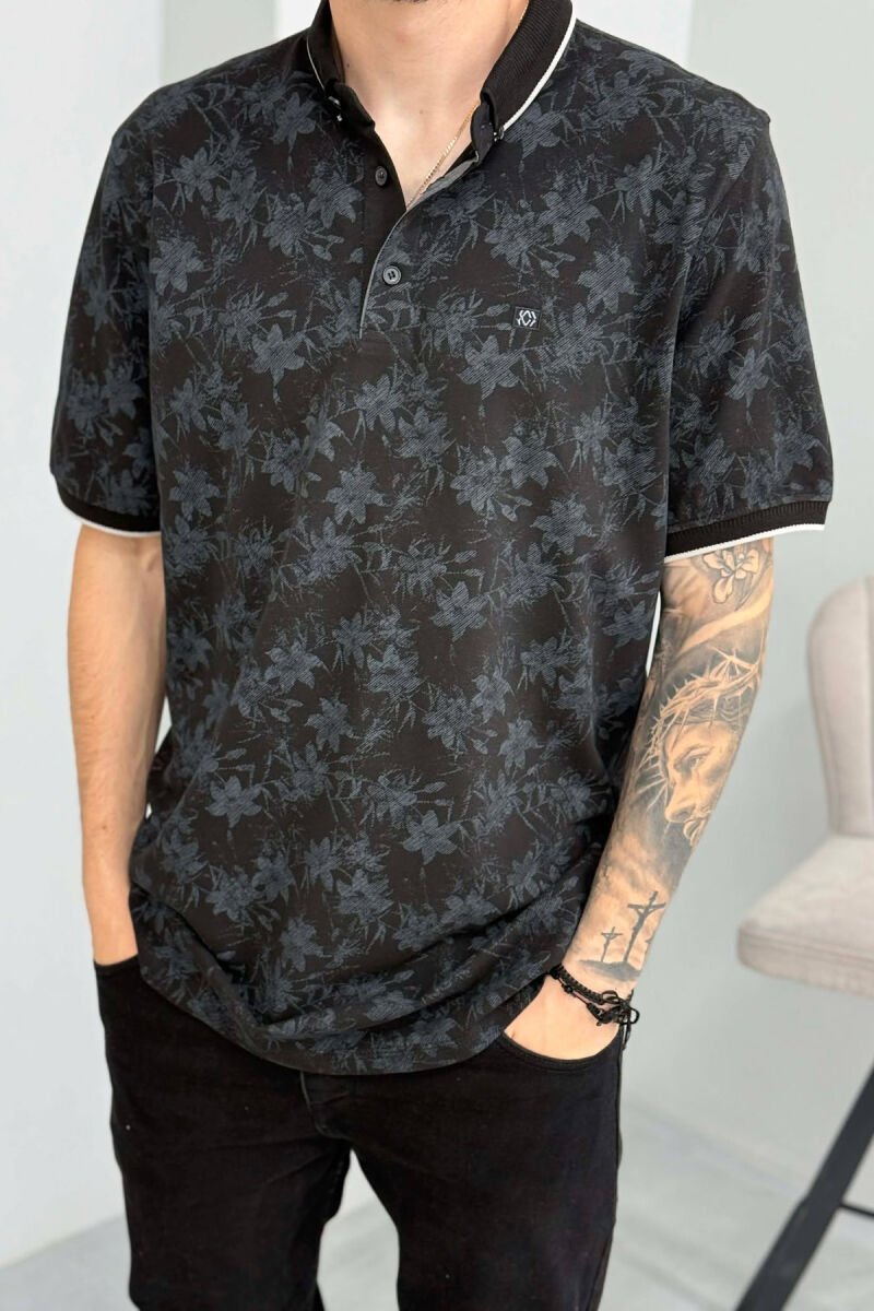 POLO BUTTONED NECK MEN T-SHIRT BLACK/ E ZEZE - 2