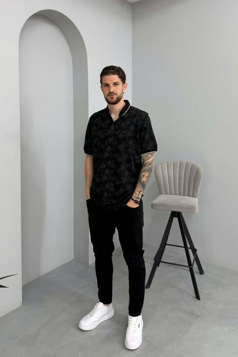 POLO BUTTONED NECK MEN T-SHIRT BLACK/ E ZEZE - 3