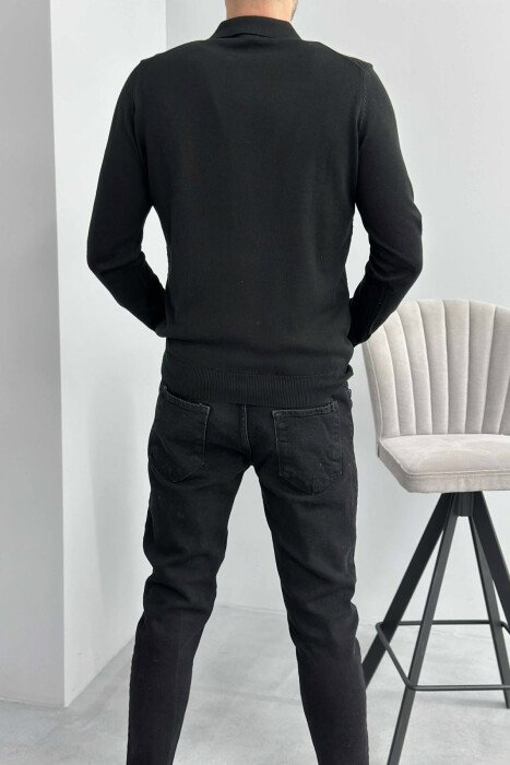 POLO BUTTONED NECK ONE COLOR MEN SWEATER BLACK/ E ZEZE - 3