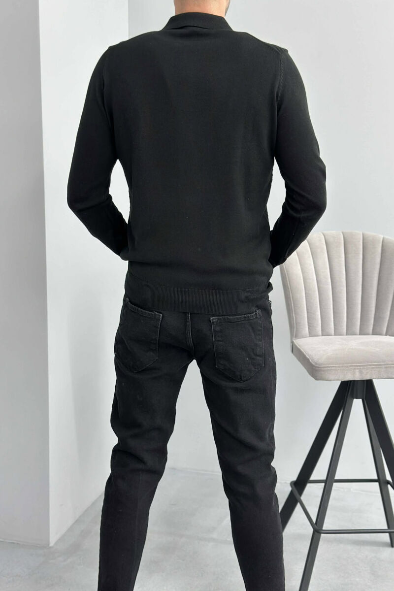 POLO BUTTONED NECK ONE COLOR MEN SWEATER BLACK/ E ZEZE - 3