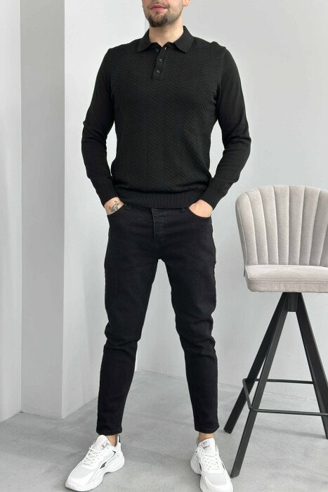 BLUZË ME JAKË POLO DHE KOPSA PËR MESHKUJ NË NGJYRË TË ZEZË 