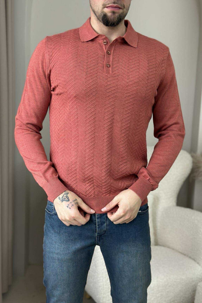 POLO BUTTONED NECK ONE COLOR MEN SWEATER BRICK/TULLE - 1