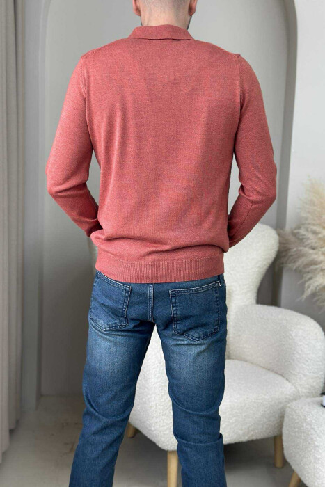 POLO BUTTONED NECK ONE COLOR MEN SWEATER BRICK/TULLE - 3