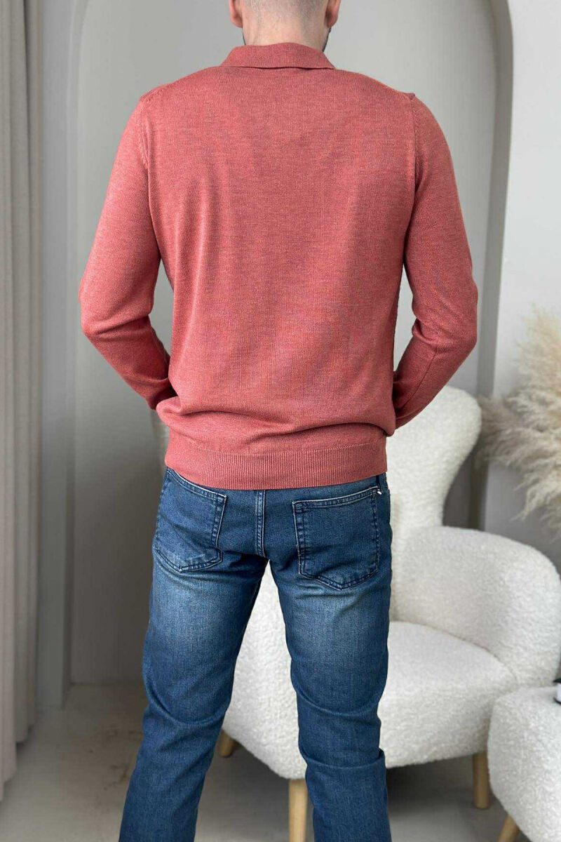POLO BUTTONED NECK ONE COLOR MEN SWEATER BRICK/TULLE - 3