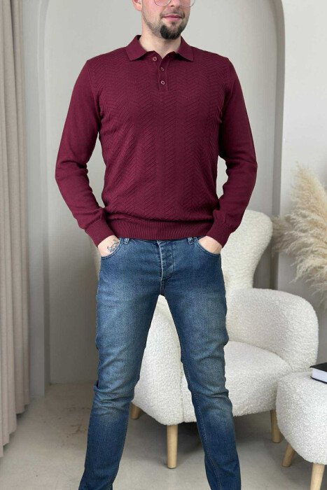 BLUZË ME JAKË POLO DHE KOPSA PËR MESHKUJ NË NGJYREN VISHNJË - 