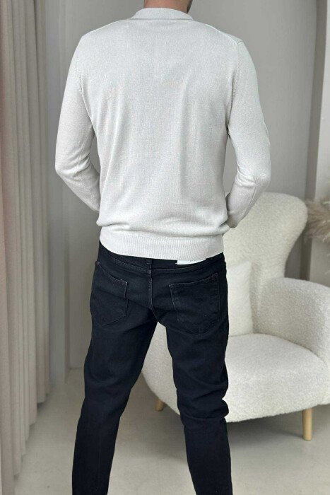 POLO BUTTONED NECK ONE COLOR MEN SWEATER CREAM/KREM - 4