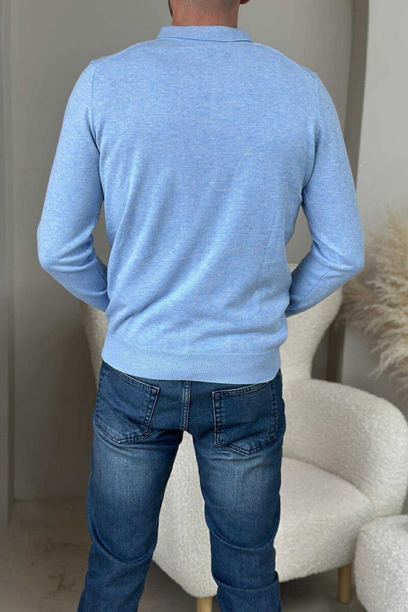 POLO BUTTONED NECK ONE COLOR MEN SWEATER LIGHTBLUE/BZ - 4