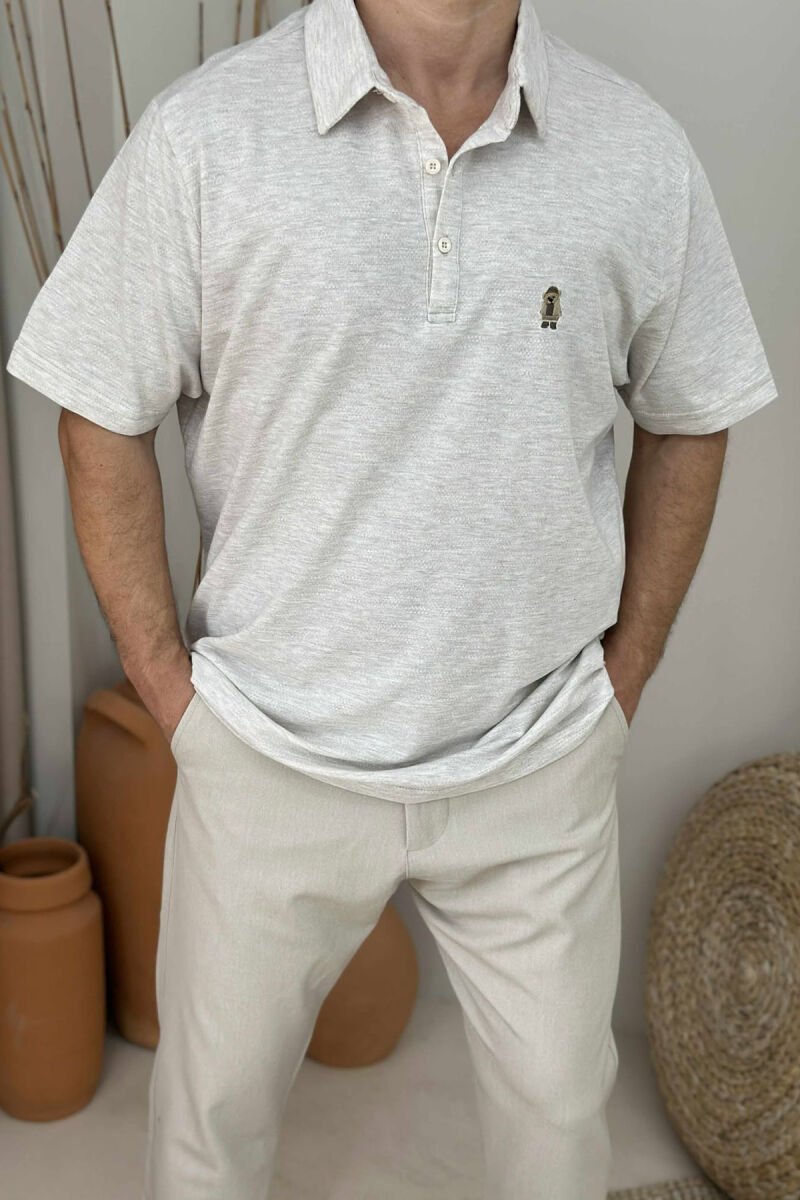 POLO NECK BEAR LOGO MEN T-SHIRT LIGHT BEIGE/BZHZB - 1