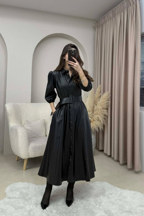 FUSTAN I GJATE LEKURE ME JAKE POLO DHE ME DETAJIN E RRIPIT PER FEMRA NE NGJYRE TE ZEZE - KLAUDIO FASHION