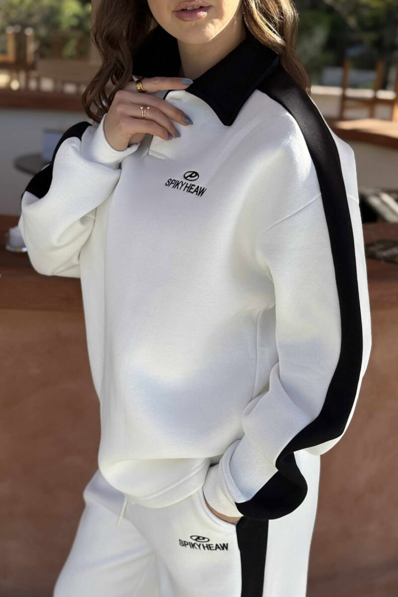 POLO NECK BLOUSE+SWEATPANTS WOMEN SET WHITE-E BARDHE - 4