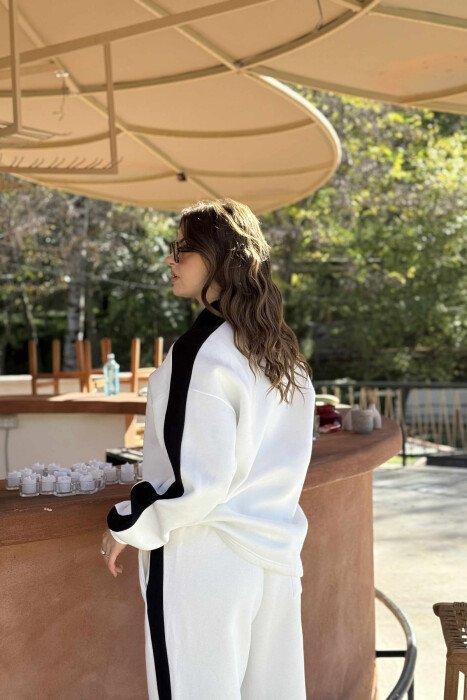 POLO NECK BLOUSE+SWEATPANTS WOMEN SET WHITE-E BARDHE - 5
