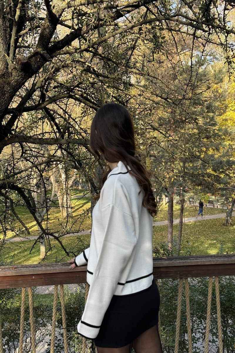 POLO NECK BOW DETAIL BUTTONED WOMEN SWEATER CREAM/KREM - 5