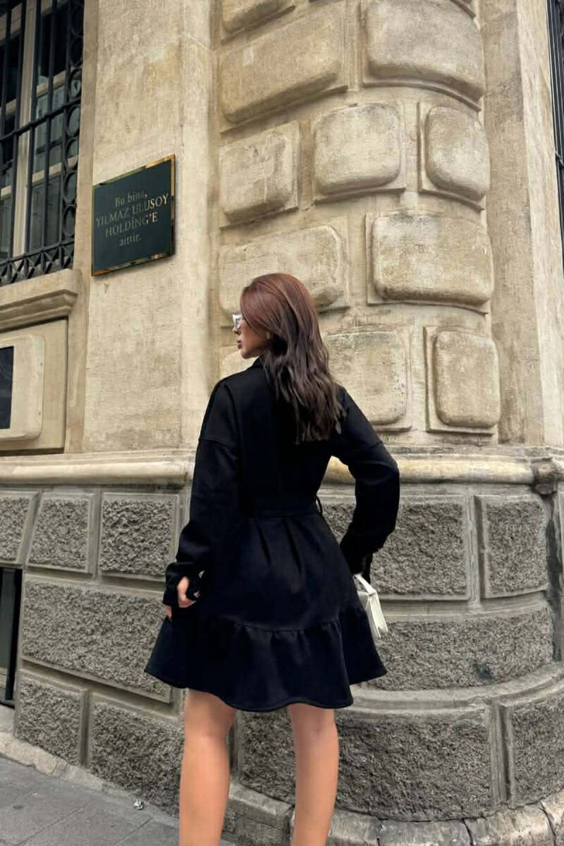POLO NECK BUTTONED LACING DETAIL WOMEN DRESS BLACK/ E ZEZE - 4