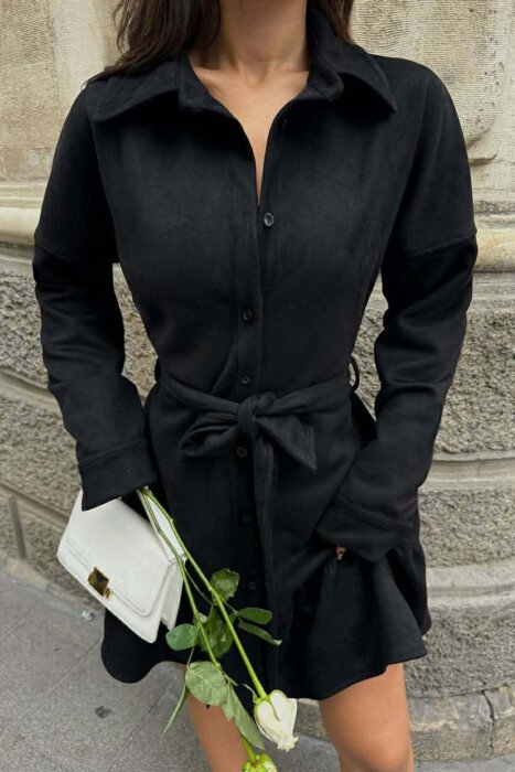 POLO NECK BUTTONED LACING DETAIL WOMEN DRESS BLACK/ E ZEZE - 1