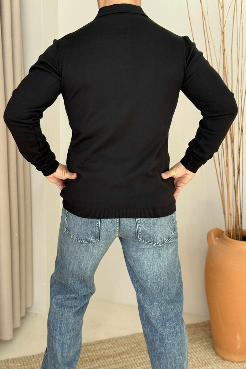 POLO NECK BUTTONED ONE COLOR MEN SWEATER BLACK/ E ZEZE - 2
