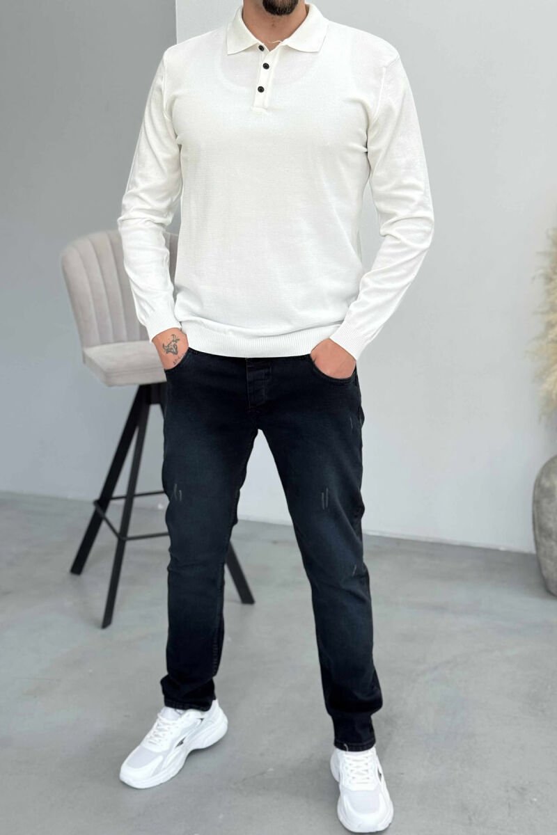 POLO NECK BUTTONED ONE COLOR MEN SWEATER WHITE-E BARDHE - 1