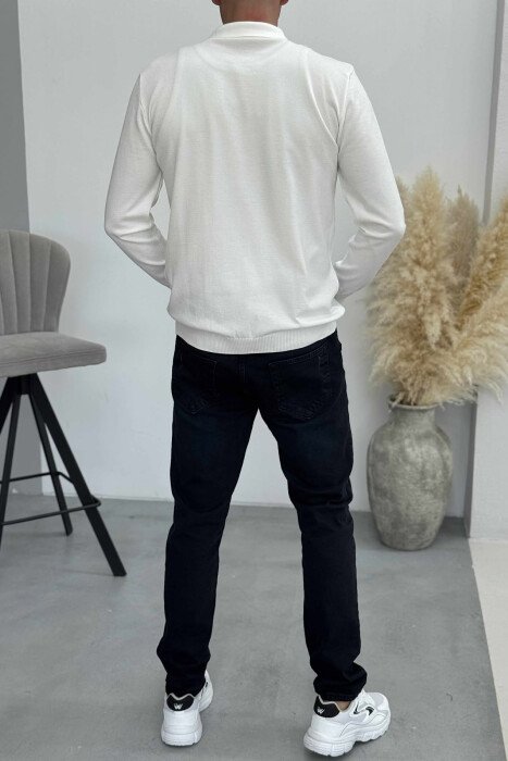 POLO NECK BUTTONED ONE COLOR MEN SWEATER WHITE-E BARDHE - 3