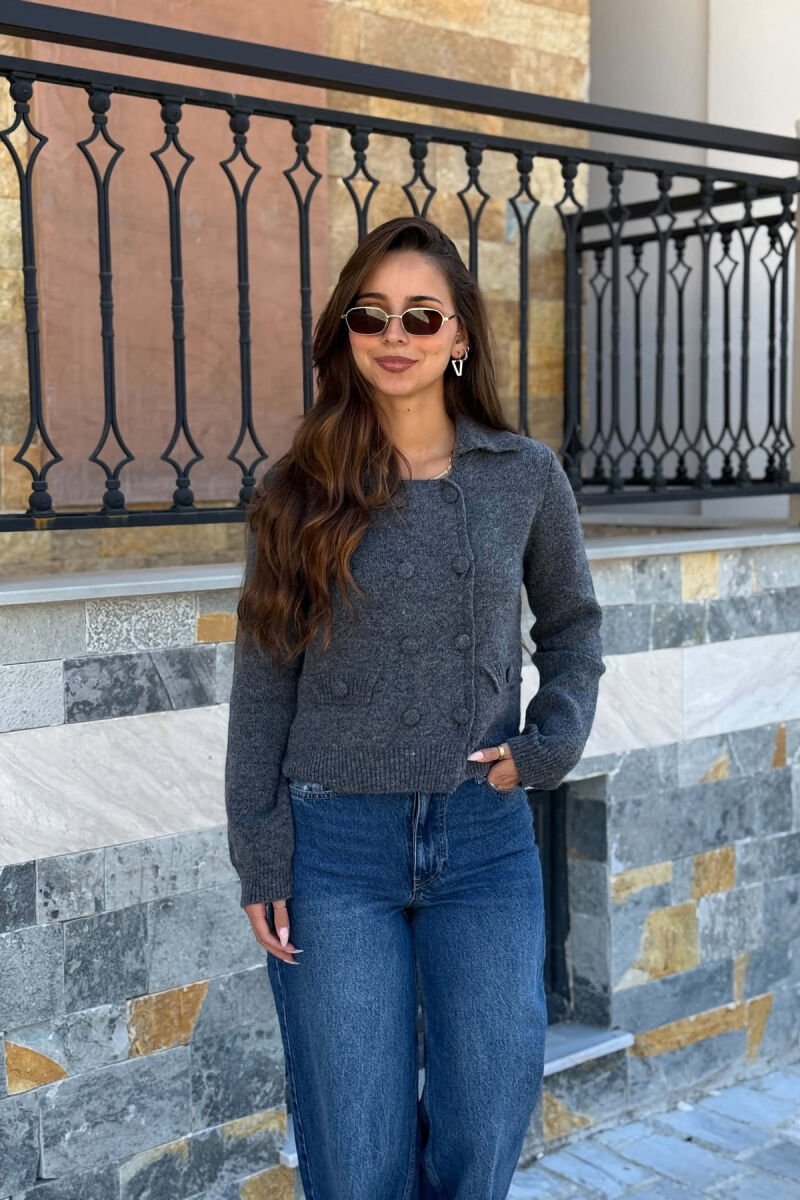 POLO NECK BUTTONED WOMEN CARDIGAN GREY/GRI - 1