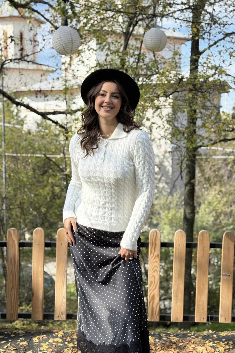 POLO NECK BUTTONED WOMEN SWEATER WHITE-E BARDHE - 1