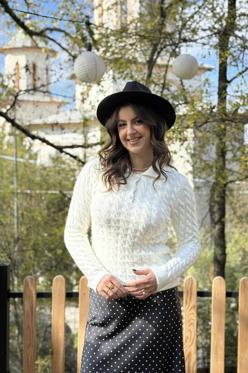 POLO NECK BUTTONED WOMEN SWEATER WHITE-E BARDHE - 2