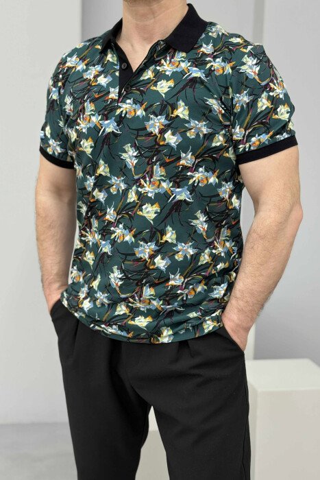 POLO NECK BUTTONS DESIGNED MEN T-SHIRT GREEN/JESHILE - KLAUDIO FASHION