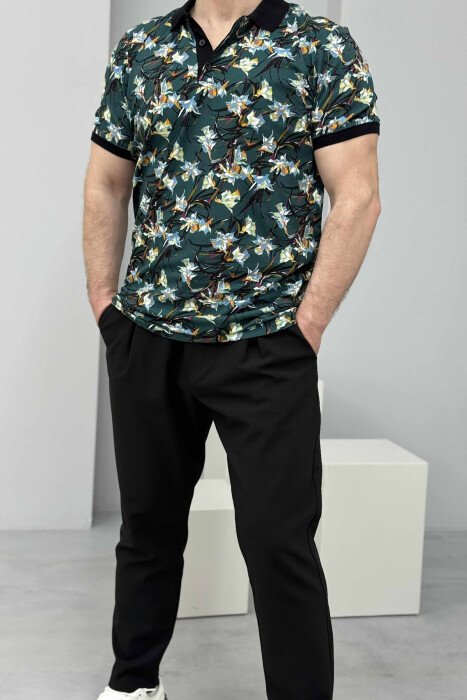 POLO NECK BUTTONS DESIGNED MEN T-SHIRT GREEN/JESHILE - 3