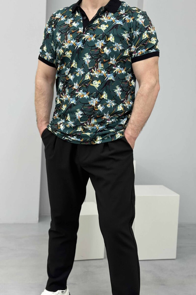 POLO NECK BUTTONS DESIGNED MEN T-SHIRT GREEN/JESHILE - 3