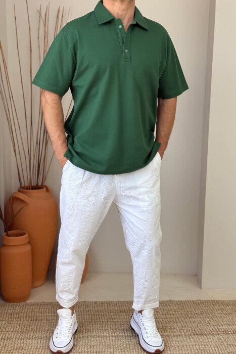 POLO NECK BUTTONS MEN T-SHIRT GREEN/JESHILE - 