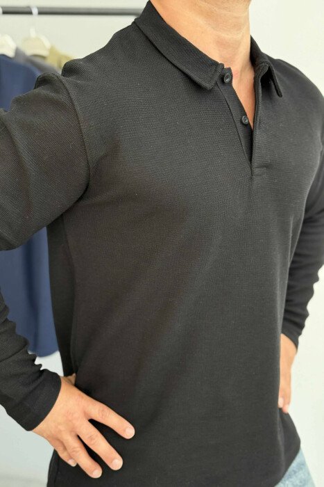 POLO NECK BUTTONS ONE COLOR MEN SWEATSHIRT BLACK/ E ZEZE - 8