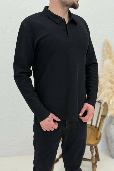 POLO NECK BUTTONS ONE COLOR MEN SWEATSHIRT BLACK/ E ZEZE - 2