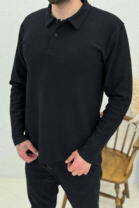 POLO NECK BUTTONS ONE COLOR MEN SWEATSHIRT BLACK/ E ZEZE - 4