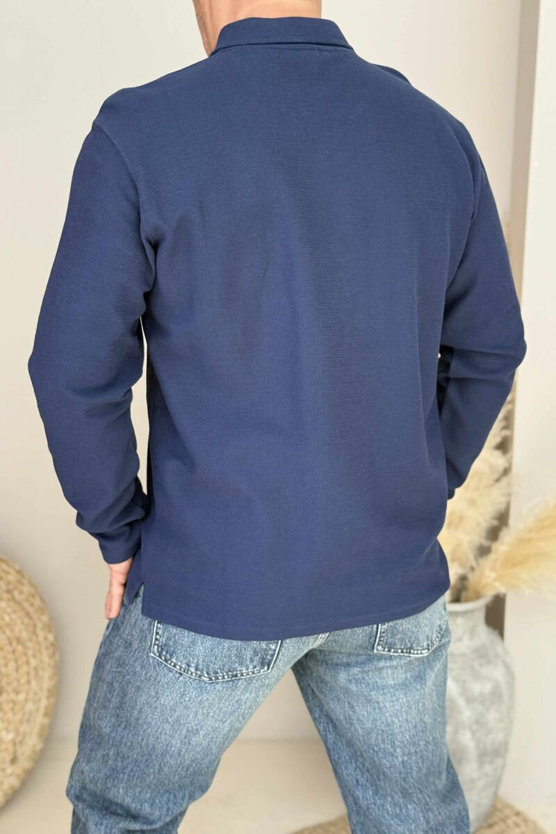 POLO NECK BUTTONS ONE COLOR MEN SWEATSHIRT BLUE/BLU - 7