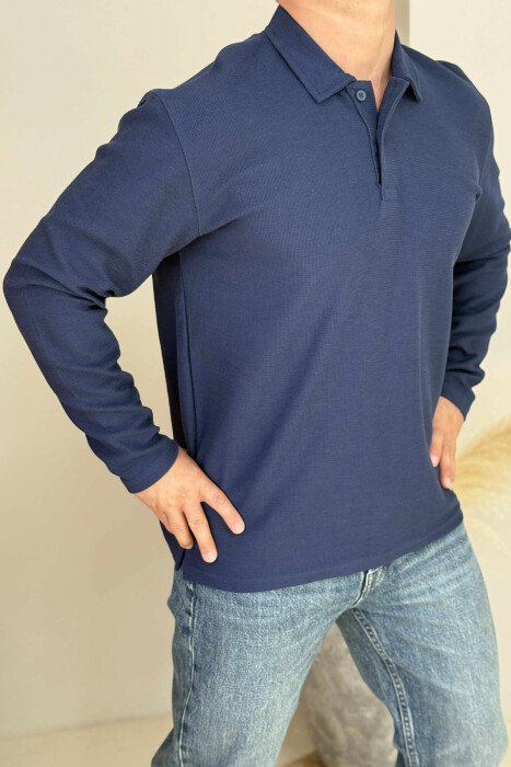 POLO NECK BUTTONS ONE COLOR MEN SWEATSHIRT BLUE/BLU - 8