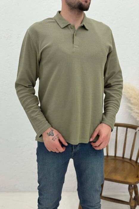 POLO NECK BUTTONS ONE COLOR MEN SWEATSHIRT MINT/MENTE - 2