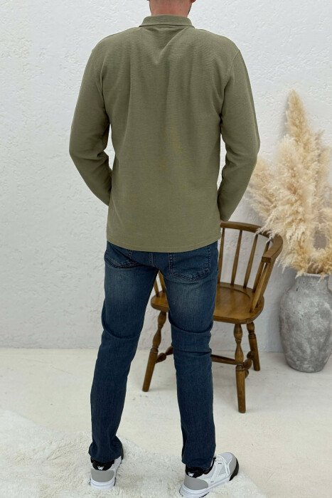 POLO NECK BUTTONS ONE COLOR MEN SWEATSHIRT MINT/MENTE - 3