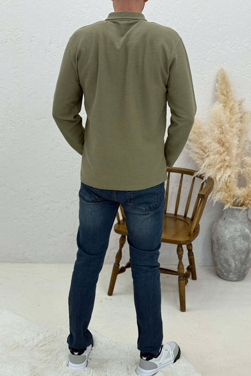 POLO NECK BUTTONS ONE COLOR MEN SWEATSHIRT MINT/MENTE - 3