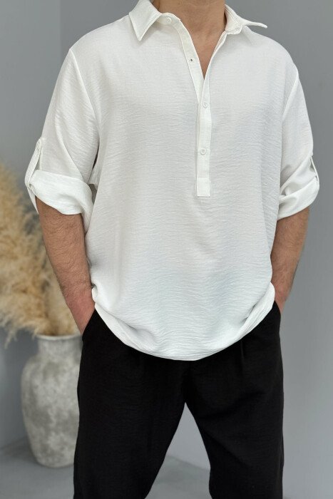 POLO NECK BUTTONS ONE COLOR MEN T-SHIRT WHITE-E BARDHE 