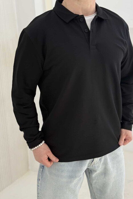 POLO NECK BUTTONS SIMPLE MEN SWEATSHIRT BLACK/ E ZEZE - 2
