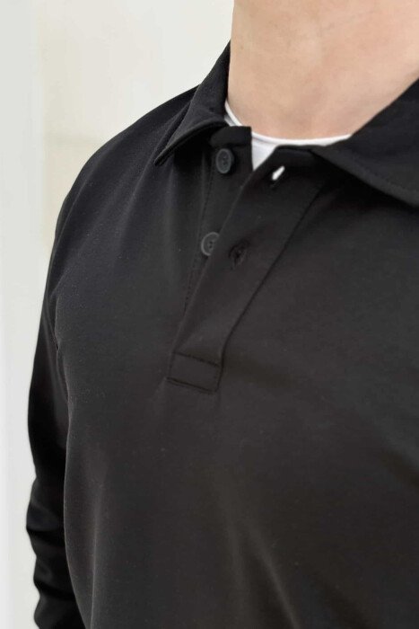 POLO NECK BUTTONS SIMPLE MEN SWEATSHIRT BLACK/ E ZEZE - 4