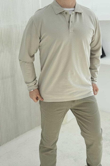 POLO NECK BUTTONS SIMPLE MEN SWEATSHIRT LIGHT GREY/GZ - 1