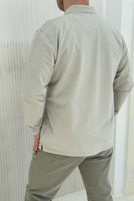 POLO NECK BUTTONS SIMPLE MEN SWEATSHIRT LIGHT GREY/GZ - 4