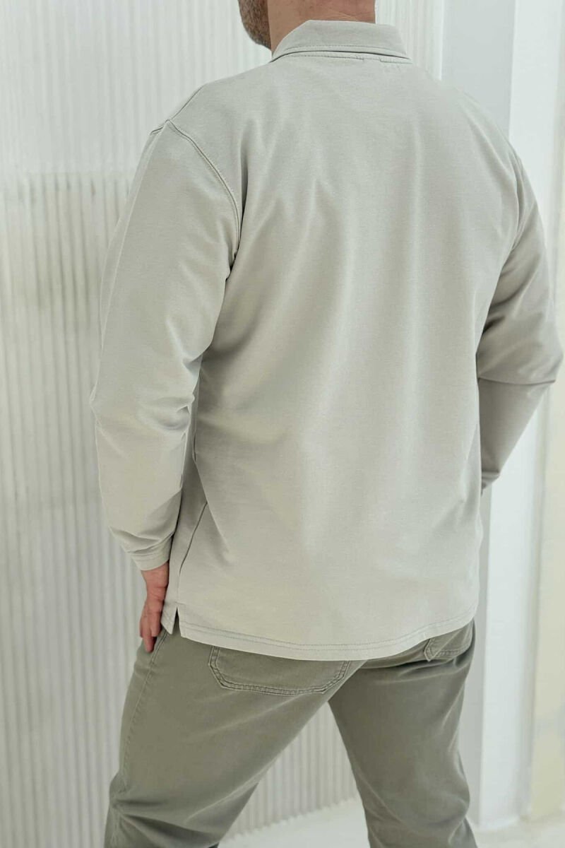 POLO NECK BUTTONS SIMPLE MEN SWEATSHIRT LIGHT GREY/GZ - 4
