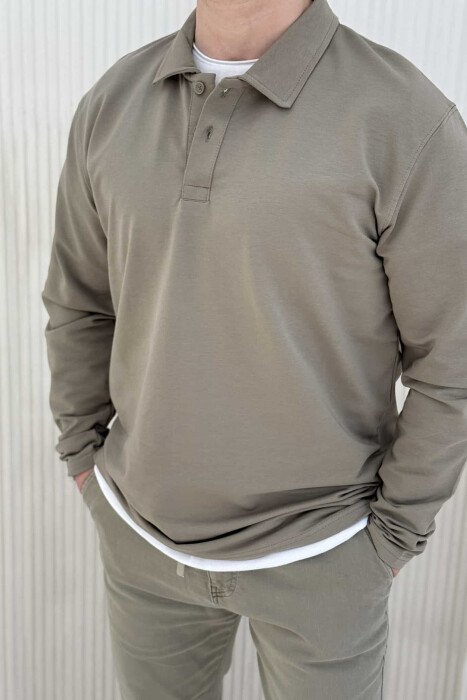 POLO NECK BUTTONS SIMPLE MEN SWEATSHIRT MINT/MENTE - 2