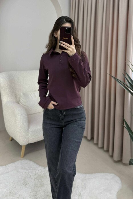 POLO NECK BUTTONS WOMEN SWEATSHIRT DARK BURGUNDY/VISHNJE E ERRET 