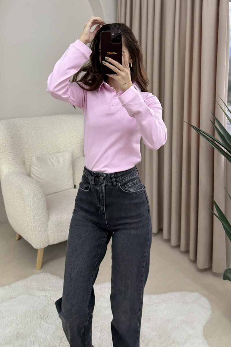 POLO NECK BUTTONS WOMEN SWEATSHIRT PINK/ROZE - 4