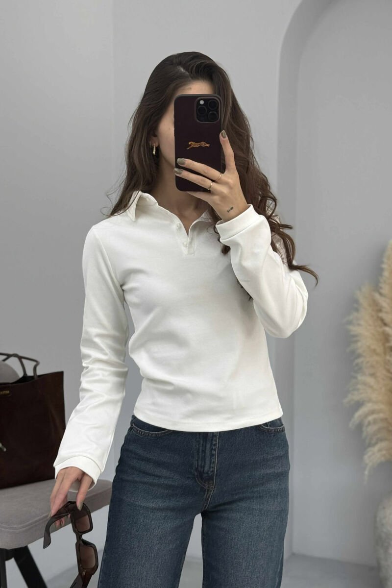 POLO NECK BUTTONS WOMEN SWEATSHIRT WHITE-E BARDHE - 1
