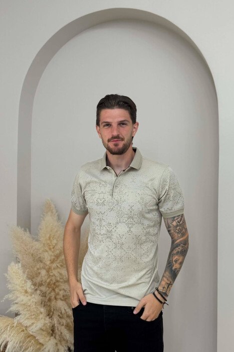 POLO NECK DESIGNED MEN T-SHIRT BEIGE/BEZHE - 1